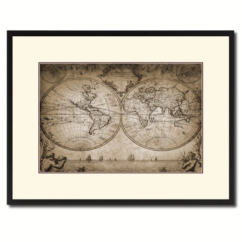 Vintage World Vintage Sepia Map Canvas Print, Picture Frame Gifts Home Decor Wall Art Decoration