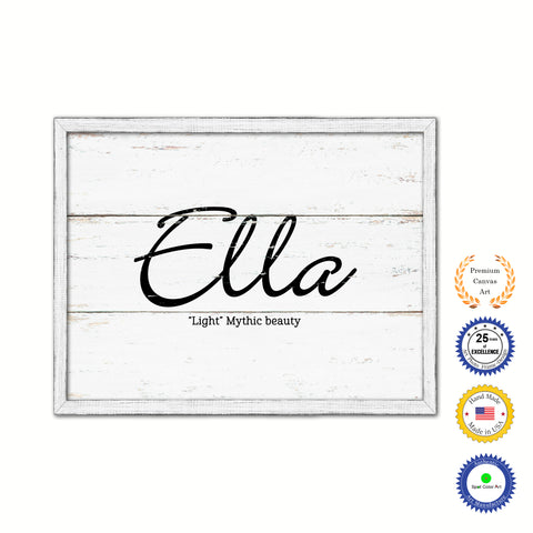 Ella Name Plate White Wash Wood Frame Canvas Print Boutique Cottage Decor Shabby Chic