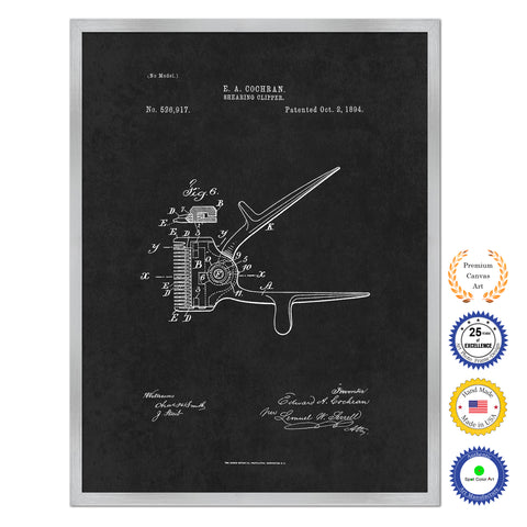 1894 Barber Shearing Clipper Antique Patent Artwork Silver Framed Canvas Home Office Decor Great Gift for Barber Salon Hair Stylist