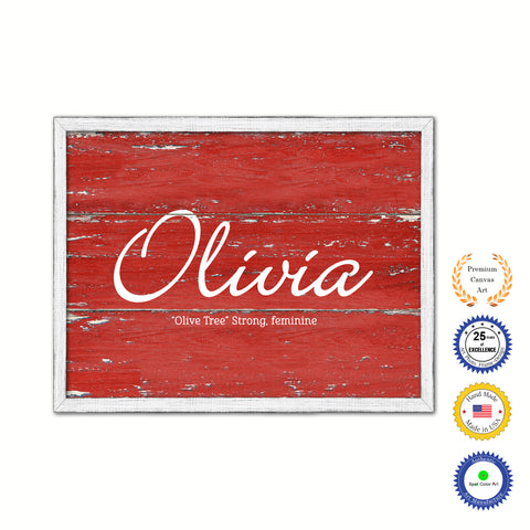 Olivia Name Plate White Wash Wood Frame Canvas Print Boutique Cottage Decor Shabby Chic