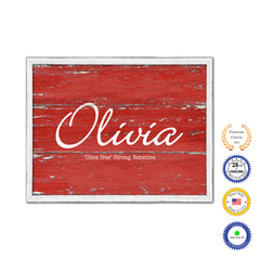 Olivia Name Plate White Wash Wood Frame Canvas Print Boutique Cottage Decor Shabby Chic