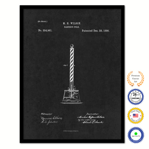 1886 Barber's Pole Vintage Patent Artwork Black Framed Canvas Home Office Decor Great Gift for Barber Salon Hair Stylist