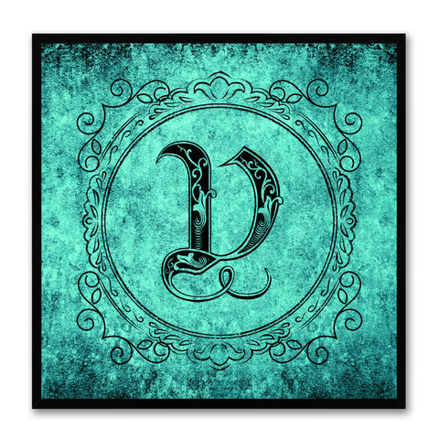 Alphabet V Aqua Canvas Print Black Frame Kids Bedroom Wall Décor Home Art