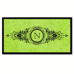 Alphabet Letter N Green Canvas Print, Black Custom Frame