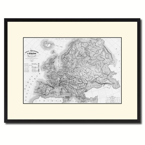 Europe Geological Vintage B&W Map Canvas Print, Picture Frame Home Decor Wall Art Gift Ideas