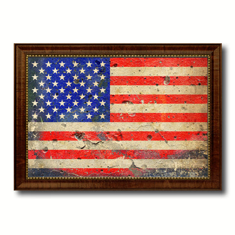 American Flag  Texture United States of America Canvas Print with Brown Custom Picture Frame Home Decor Gift Ideas Wall Art Decoration