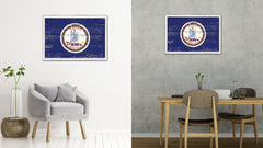 Virginia State Flag Shabby Chic Gifts Home Decor Wall Art Canvas Print, White Wash Wood Frame