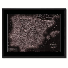Spain Portugal Vintage Vivid Sepia Map Canvas Print, Picture Frames Home Decor Wall Art Decoration Gifts