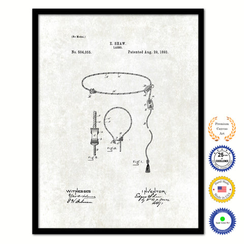 1893 Cowboy Lasso Vintage Patent Artwork Black Framed Canvas Print Home Office Decor Great for Cowboy Cowgirl Horseback Rider