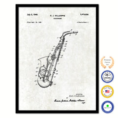 1949 Saxophone Old Patent Art Print on Canvas Custom Framed Vintage Home Decor Wall Decoration Great for Gifts