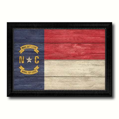North Carolina State Flag Texture Canvas Print with Black Picture Frame Home Decor Man Cave Wall Art Collectible Decoration Artwork Gifts