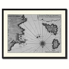 Sicily West Aegadian Islands Vintage B&W Map Canvas Print, Picture Frame Home Decor Wall Art Gift Ideas