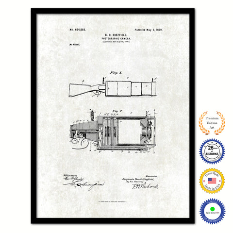 1899 Photographic Camera Vintage Patent Artwork Black Framed Canvas Print Home Office Decor Great Gift for Photographer