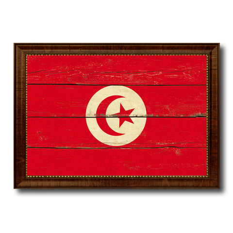 Tunisia Country Flag Vintage Canvas Print with Brown Picture Frame Home Decor Gifts Wall Art Decoration Artwork