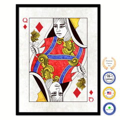 Queen Diamond Poker Decks of Vintage Cards Print on Canvas Black Custom Framed
