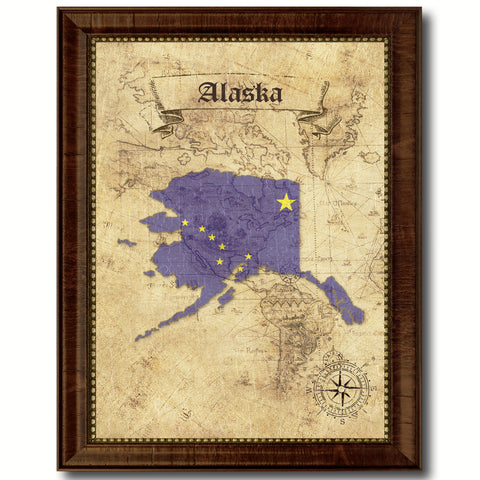 Alaska State Flag Texture Canvas Print with Black Picture Frame Home Decor Man Cave Wall Art Collectible Decoration Artwork Gifts