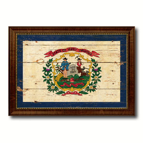 West Virginia State Flag Shabby Chic Gifts Home Decor Wall Art Canvas Print, White Wash Wood Frame