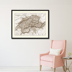 Switzerland Vintage Sepia Map Canvas Print, Picture Frame Gifts Home Decor Wall Art Decoration