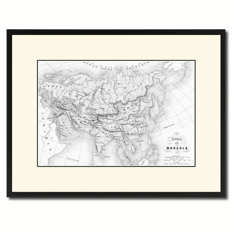 Mongolian Empire Asia Vintage B&W Map Canvas Print, Picture Frame Home Decor Wall Art Gift Ideas