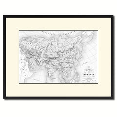 Mongolian Empire Asia Vintage B&W Map Canvas Print, Picture Frame Home Decor Wall Art Gift Ideas