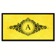 Alphabet Letter A Yellow Canvas Print, Black Custom Frame