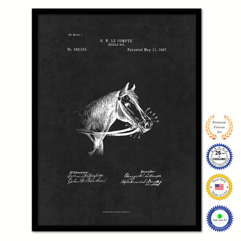 1897 Farming Horse Bridle Bit Vintage Patent Artwork Black Framed Canvas Home Office Decor Great for Farmer Milk Lover Cattle Rancher
