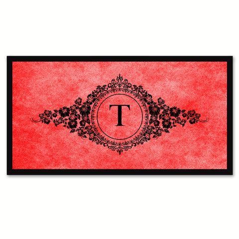 Alphabet Letter T Red Canvas Print, Black Custom Frame