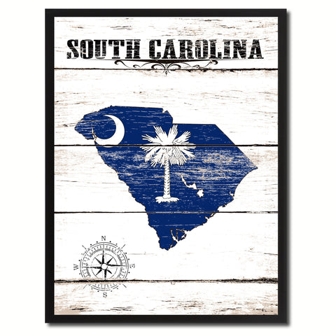 South Carolina State Flag Texture Canvas Print with Black Picture Frame Home Decor Man Cave Wall Art Collectible Decoration Artwork Gifts