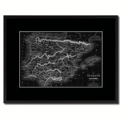 Spain Portugal Vintage Monochrome Map Canvas Print, Gifts Picture Frames Home Decor Wall Art