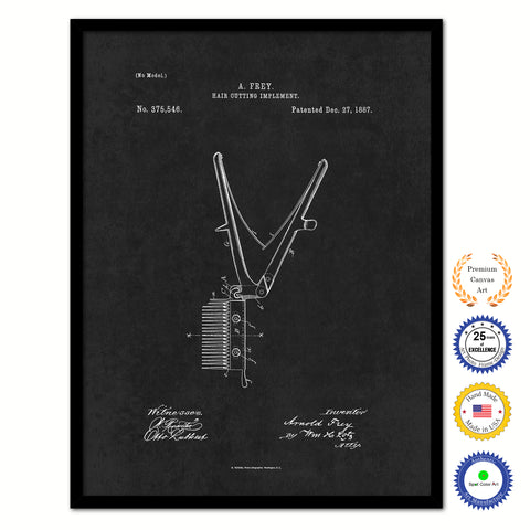 1887 Barber Hair Cutting Implement Vintage Patent Artwork Black Framed Canvas Home Office Decor Great Gift for Barber Salon Hair Stylist