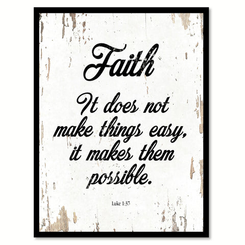 Faith it does not make things easy it makes them possible - Luke 1:37 Bible Verse Gifts Home Decor Wall Art Canvas Print with Custom Picture Frame, Red