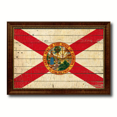 Florida State Vintage Flag Canvas Print with Brown Picture Frame Home Decor Man Cave Wall Art Collectible Decoration Artwork Gifts