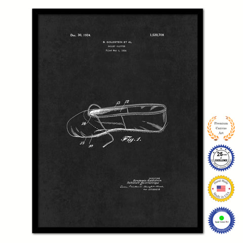 1924 Dancer Ballet Slipper Vintage Patent Artwork Black Framed Canvas Home Office Decor Great for Dancer Ballet