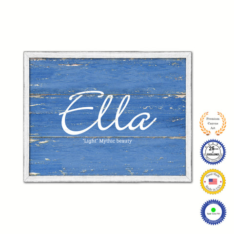 Ella Name Plate White Wash Wood Frame Canvas Print Boutique Cottage Decor Shabby Chic