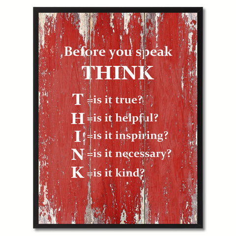 Before You Speak Think Saying Canvas Print, Black Picture Frame Home Decor Wall Art Gifts