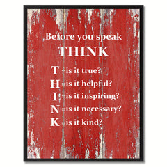 Before You Speak Think Saying Canvas Print, Black Picture Frame Home Decor Wall Art Gifts