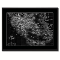 Greece Vintage Monochrome Map Canvas Print, Gifts Picture Frames Home Decor Wall Art