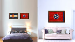 Tennessee State Flag Texture Canvas Print with Brown Picture Frame Gifts Home Decor Wall Art Collectible Decoration