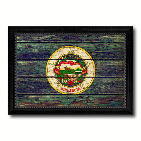 Minnesota State Vintage Flag Canvas Print with Black Picture Frame Home Decor Man Cave Wall Art Collectible Decoration Artwork Gifts