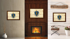 Massachusetts State Vintage Flag Canvas Print with Brown Picture Frame Home Decor Man Cave Wall Art Collectible Decoration Artwork Gifts