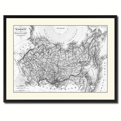 Siberia Russia Vintage B&W Map Canvas Print, Picture Frame Home Decor Wall Art Gift Ideas