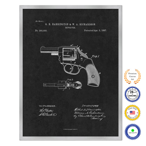 1887 Gun Revolver Old Patent Art Print on Canvas Custom Framed Vintage Home Decor Wall Decoration Great for Gifts