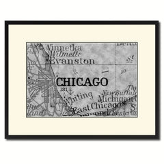 Chicago Illinois Vintage B&W Map Canvas Print, Picture Frame Home Decor Wall Art Gift Ideas
