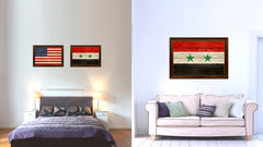 Syria Country Flag Texture Canvas Print with Brown Custom Picture Frame Home Decor Gift Ideas Wall Art Decoration