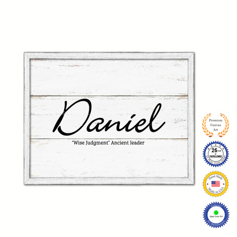Daniel Name Plate White Wash Wood Frame Canvas Print Boutique Cottage Decor Shabby Chic