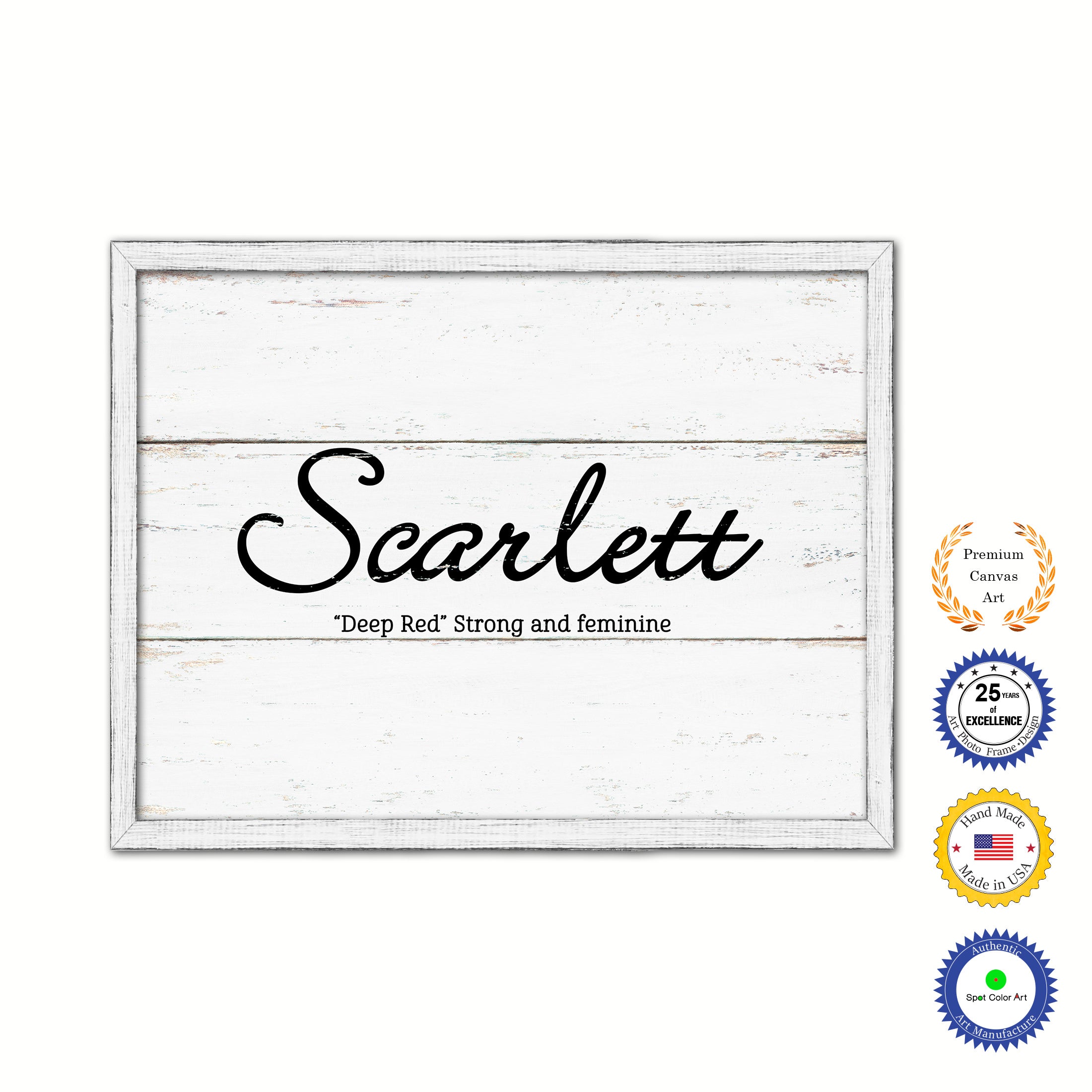 Scarlett Name Plate White Wash Wood Frame Canvas Print Boutique Cottage Decor Shabby Chic