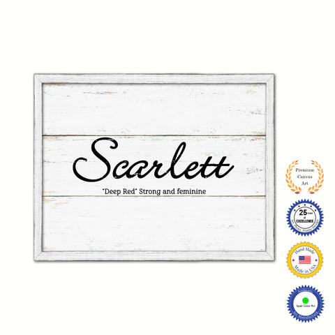 Scarlett Name Plate White Wash Wood Frame Canvas Print Boutique Cottage Decor Shabby Chic