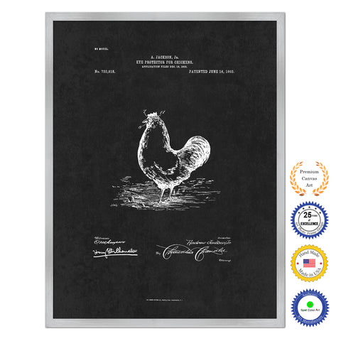 1903 Farming Eye Protector for Chickens Antique Patent Artwork Silver Framed Canvas Home Office Decor Great for Farmer Milk Lover Cattle Rancher