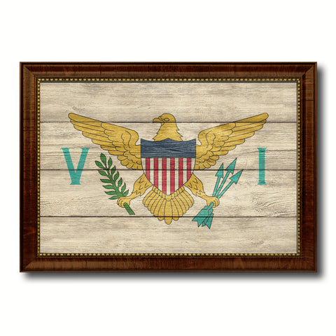 Virgin Islands Country Flag Texture Canvas Print with Brown Custom Picture Frame Home Decor Gift Ideas Wall Art Decoration