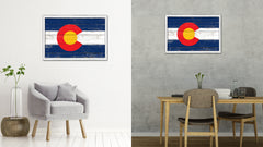 Colorado State Flag Shabby Chic Gifts Home Decor Wall Art Canvas Print, White Wash Wood Frame